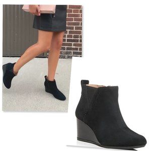 NEW Vionic Paloma Black Suede Wedge Ankle Boots